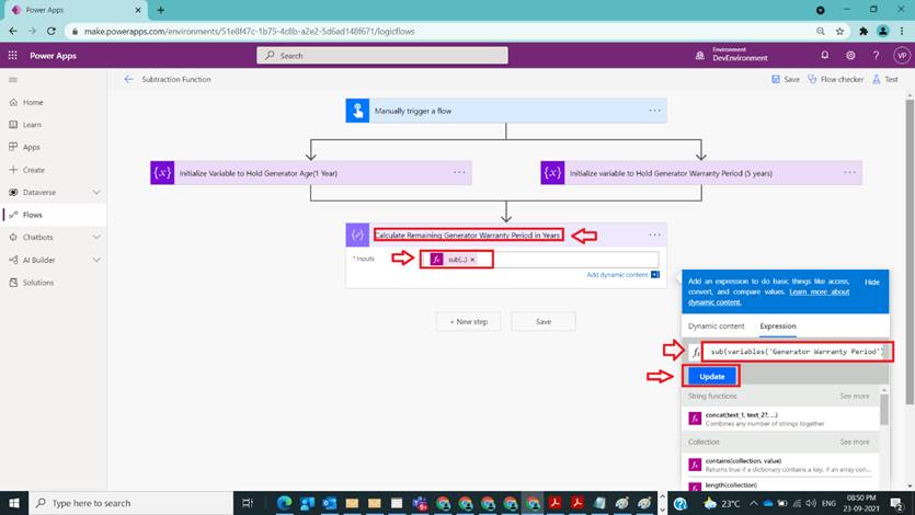 Usage of Subtraction Function in Power Automate